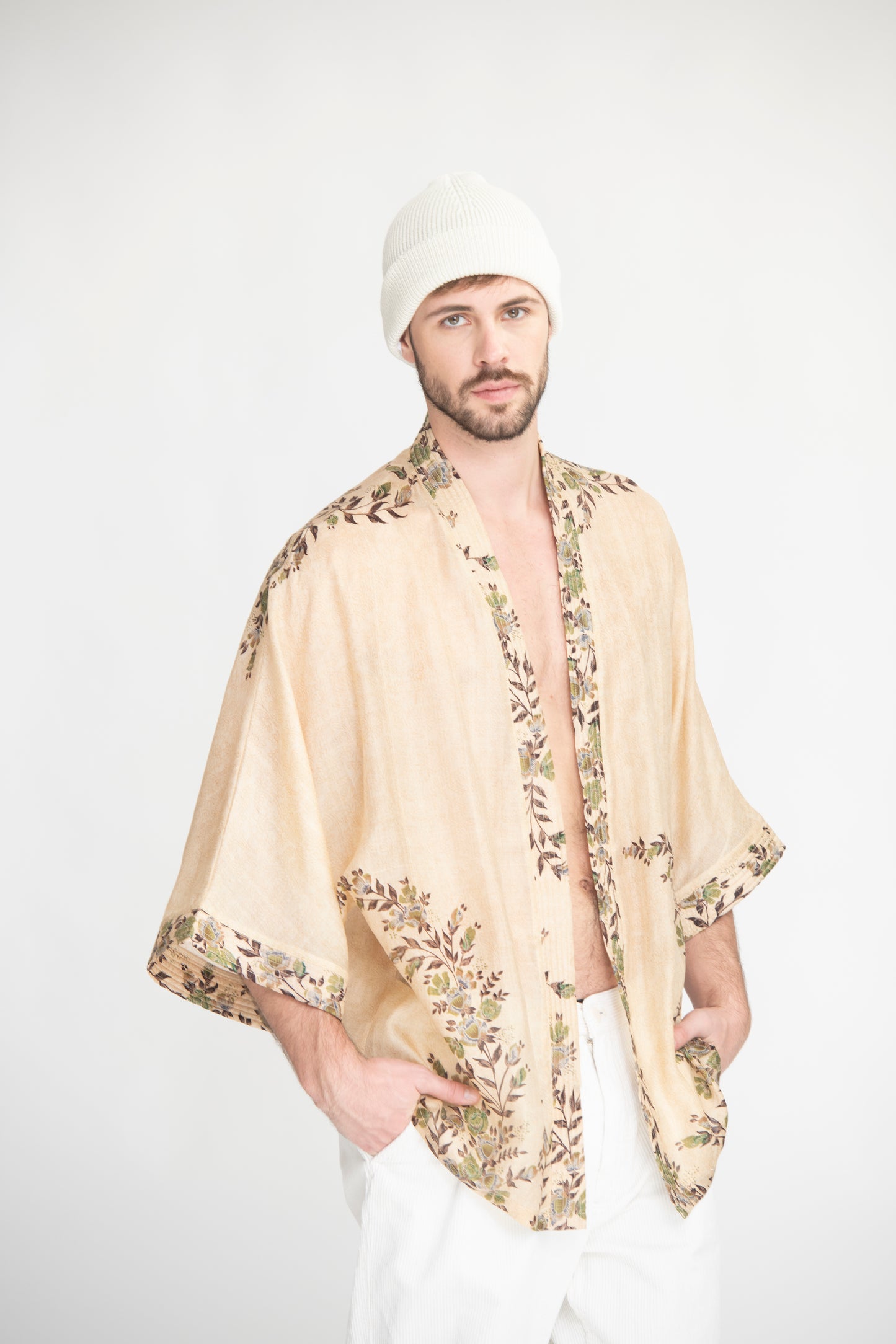 BINDI, KIMONO MI-LONG EN SOIE RECYCLÉE