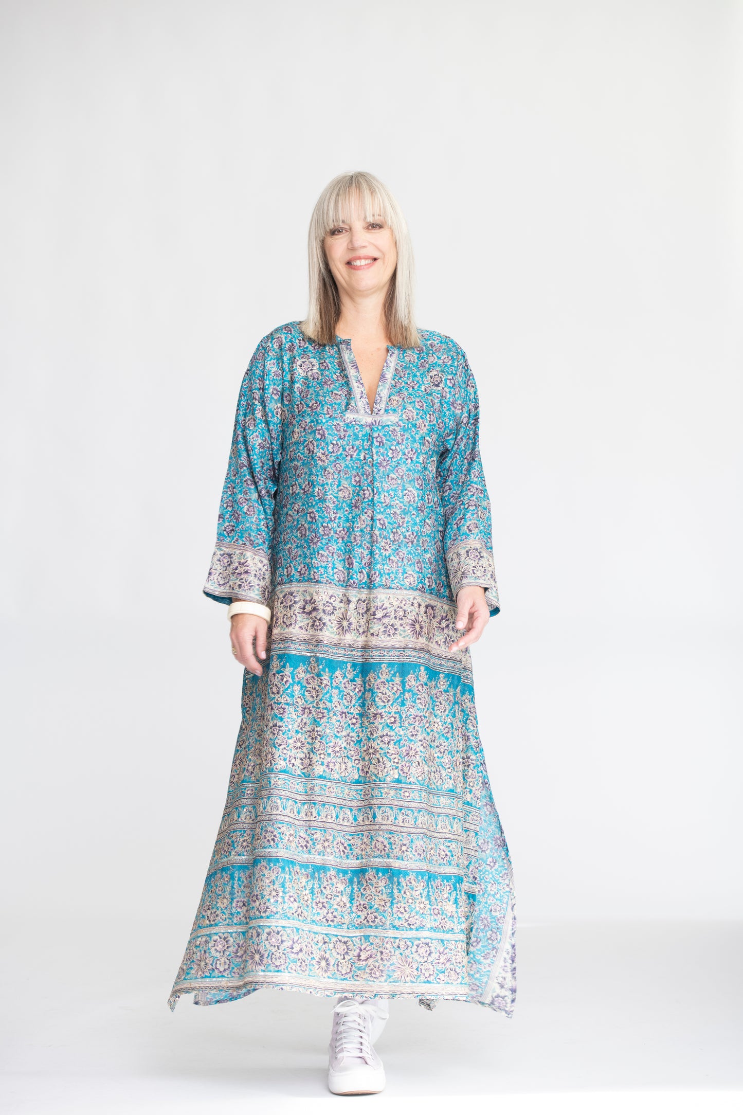 AVADHI Robe kurta en soie imprimée Taille M/L