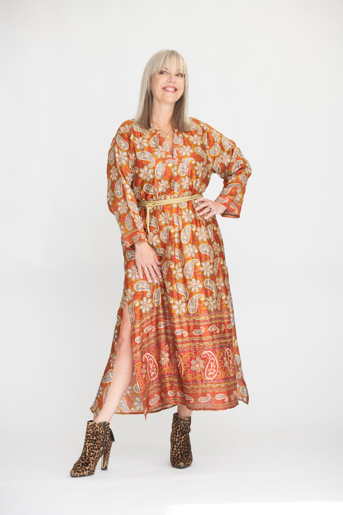 AVADHI Robe kurta en soie imprimée Taille M/L