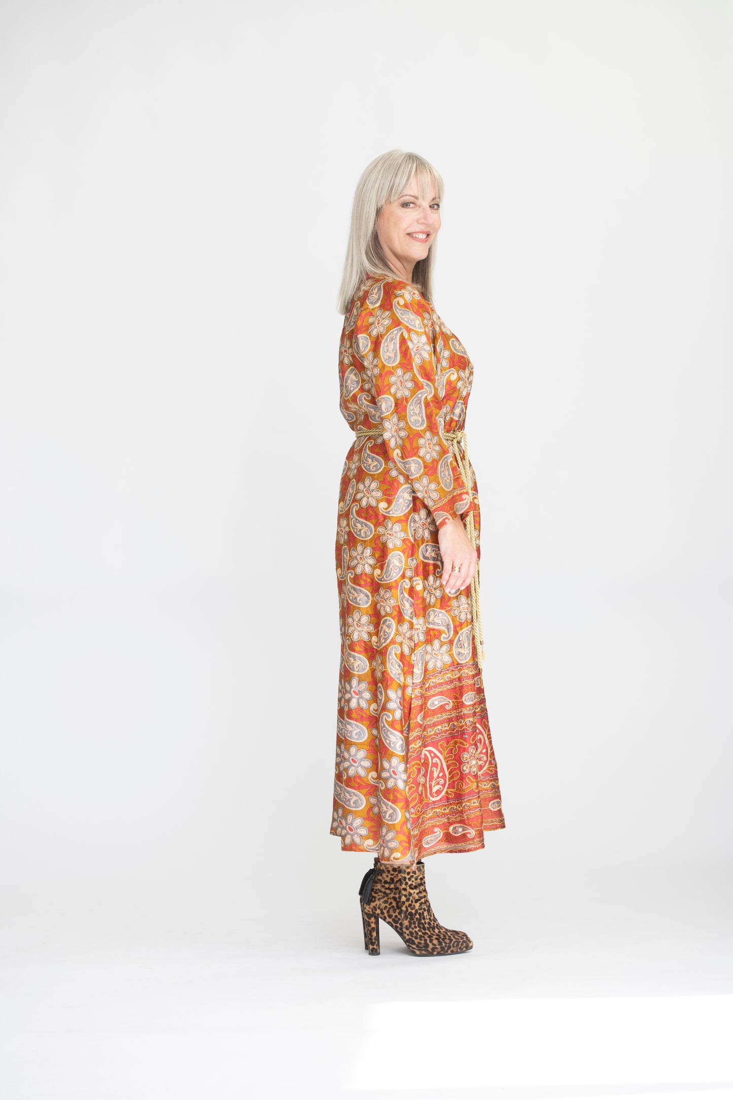 AVADHI Robe kurta en soie imprimée Taille M/L