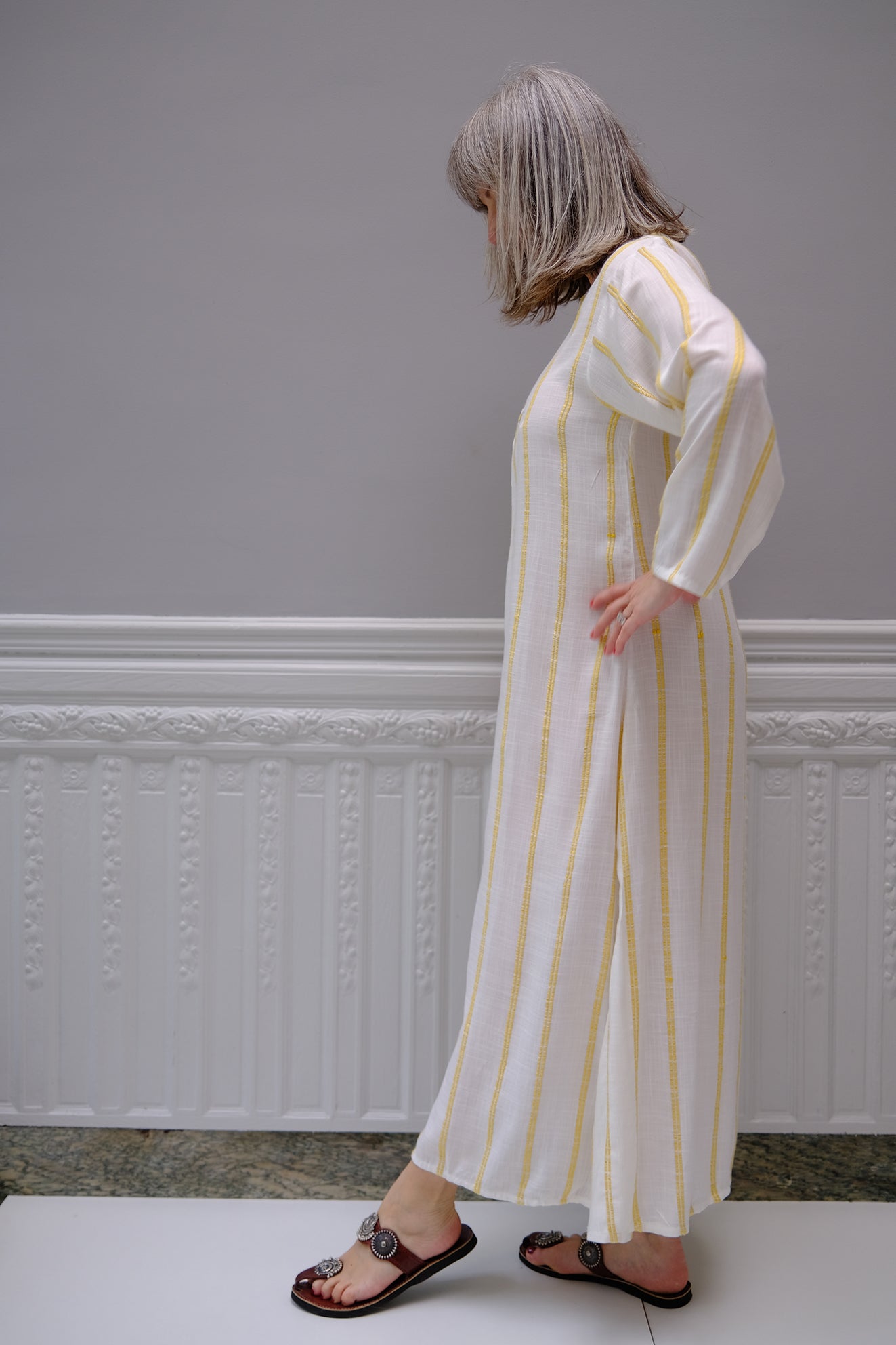 ROBE KURTA BLANCHE RAYEE SAFRAN