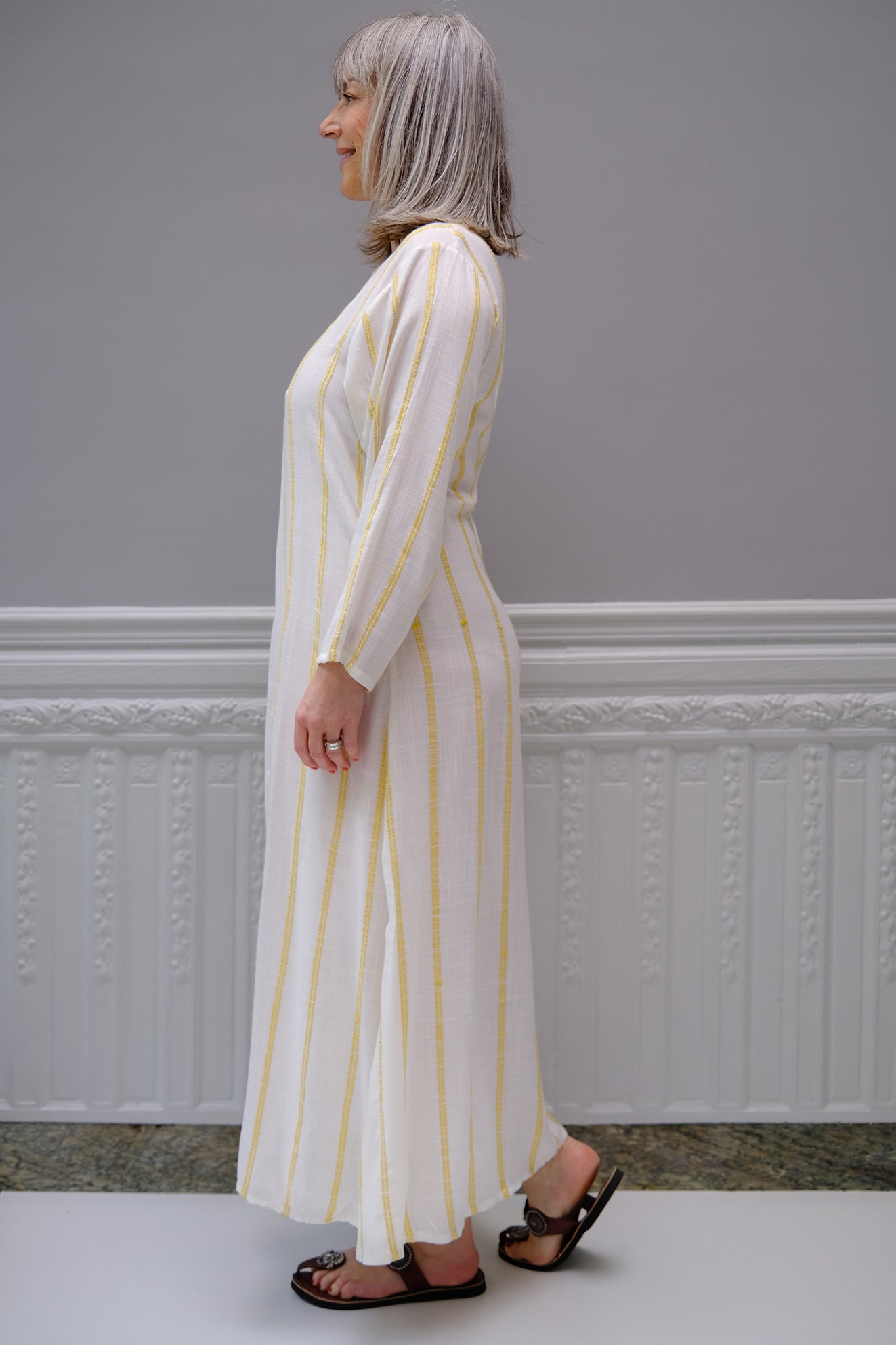 ROBE KURTA BLANCHE RAYEE SAFRAN