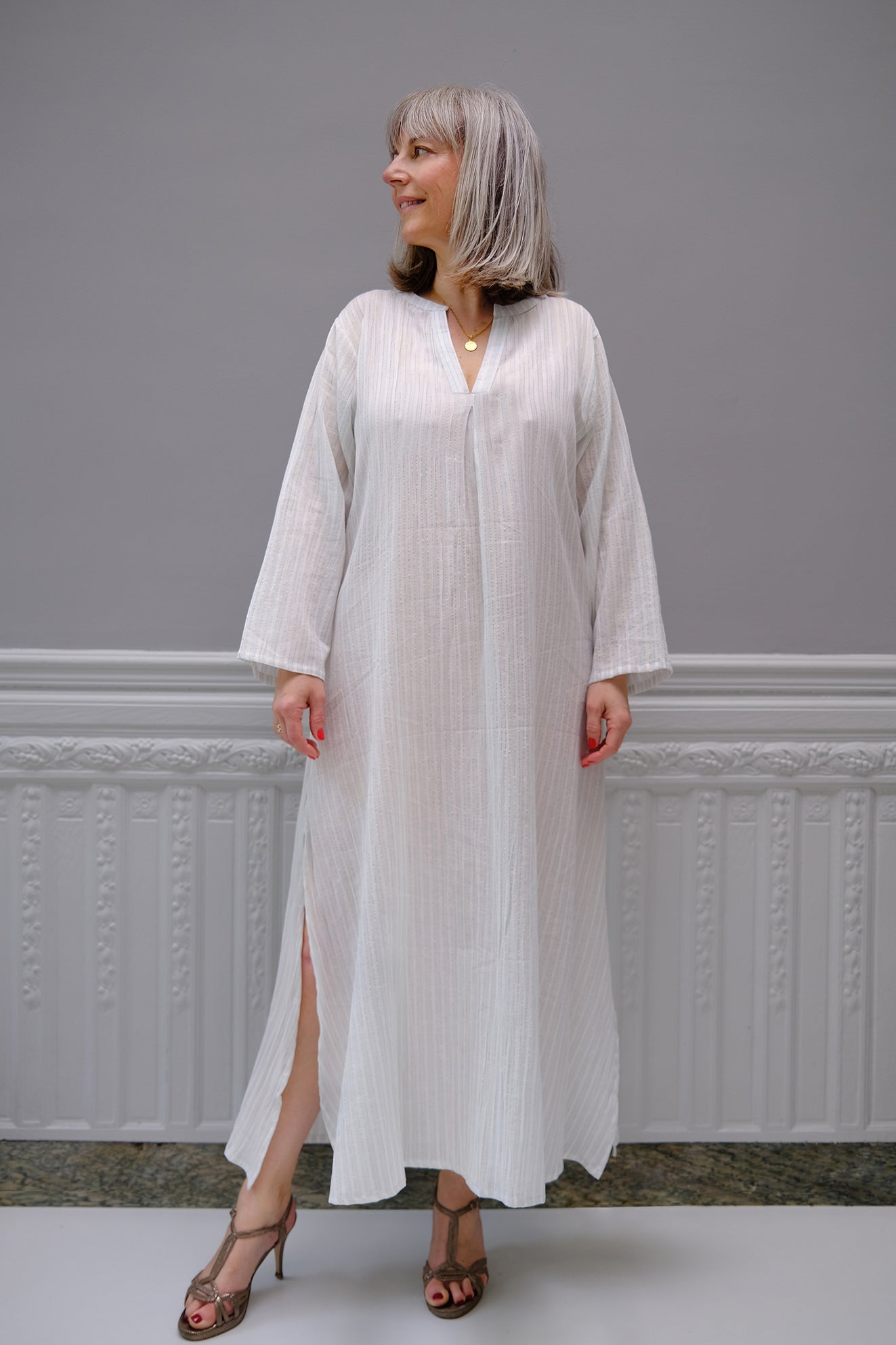 ROBE KURTA BLANCHE RAYEE CIEL ET FILS LUREX OR