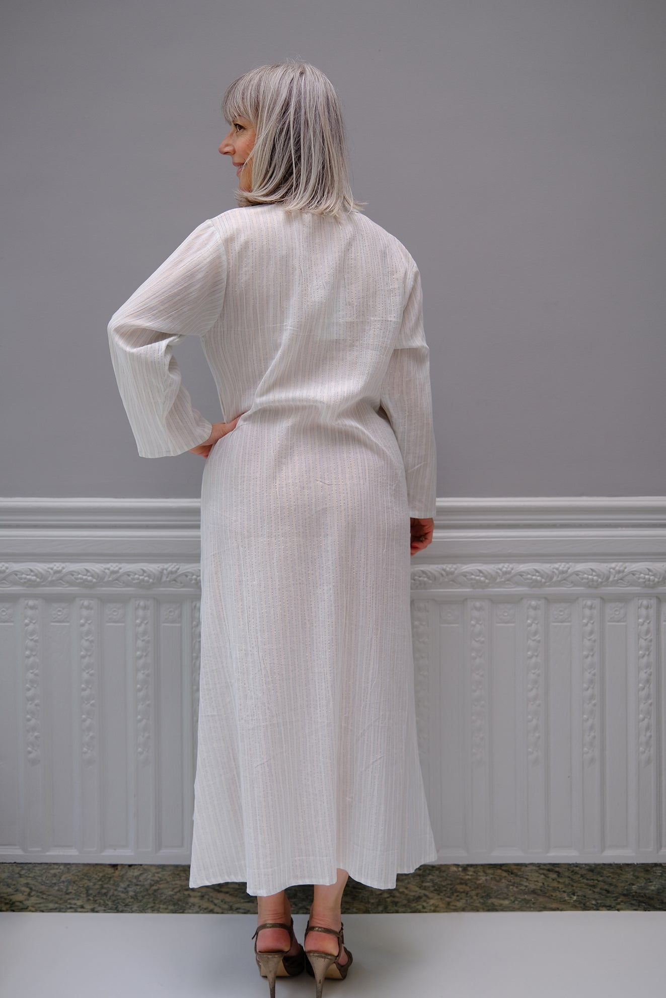 ROBE KURTA BLANCHE RAYEE CIEL ET FILS LUREX OR
