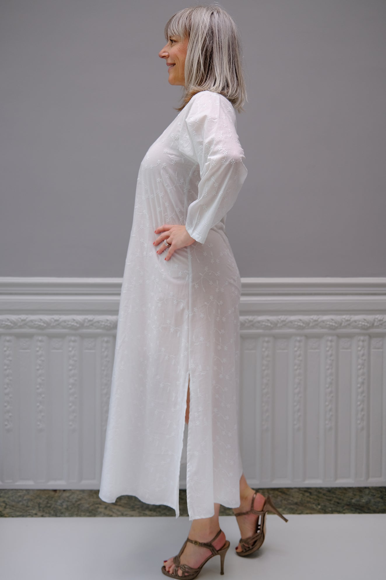 ROBE KURTA BRODERIE ANGLAISE LAIT D'AMANDE