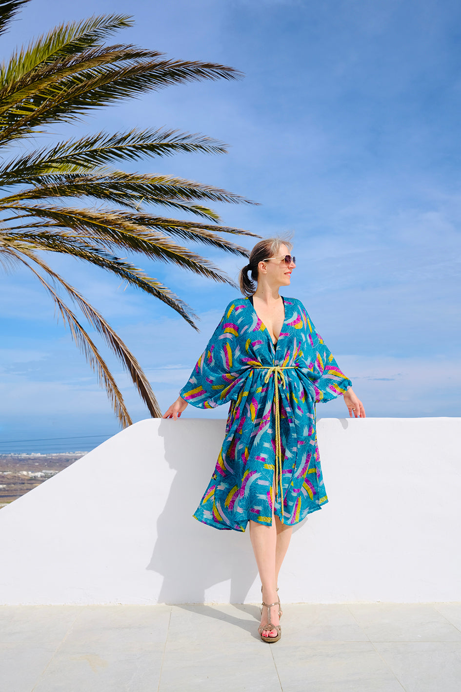 BLUE, KIMONO LONG EN SOIE RECYCLÉE