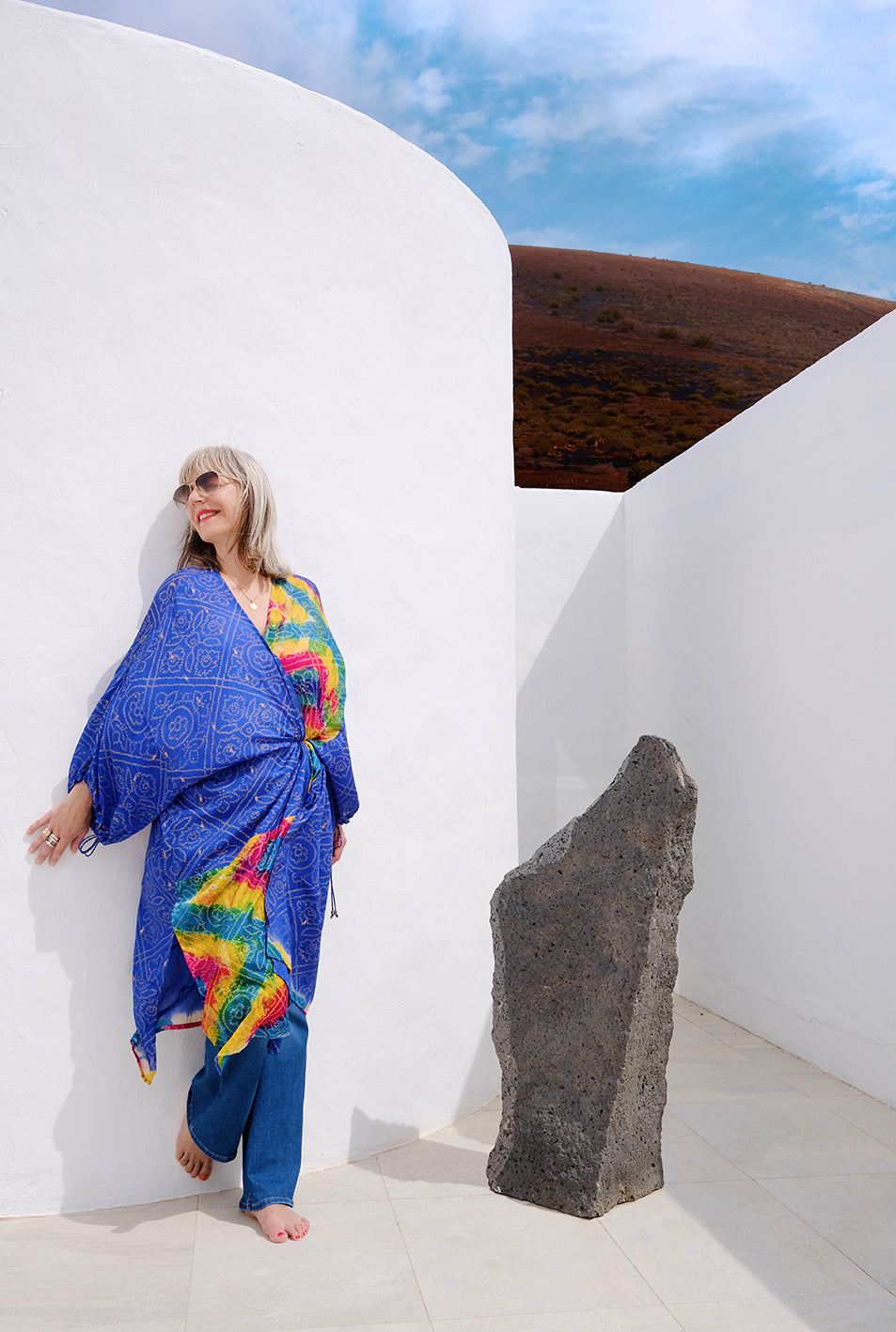 BLUE, KIMONO LONG EN SOIE RECYCLÉE