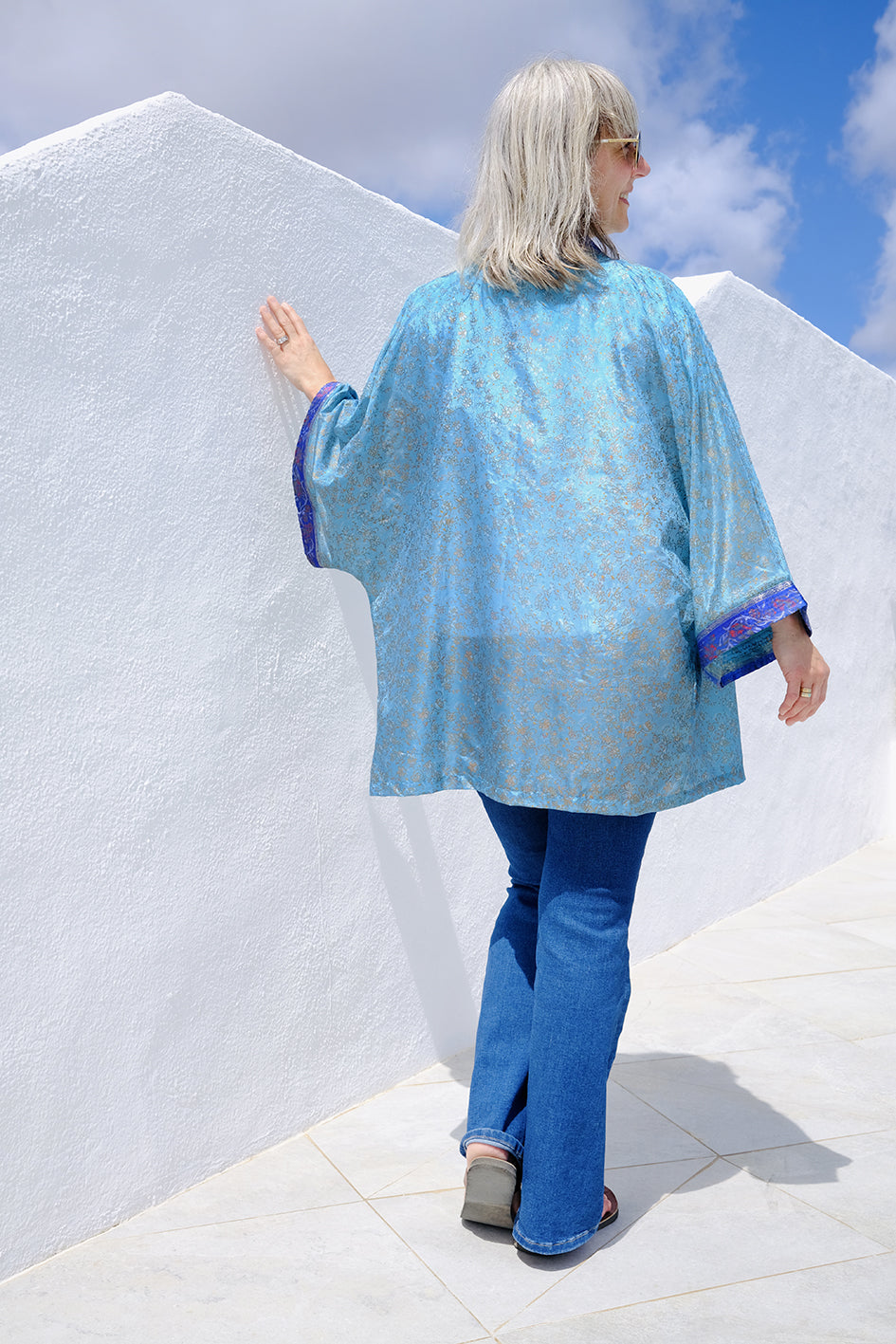 BINDI, KIMONO MI-LONG EN SOIE RECYCLÉE