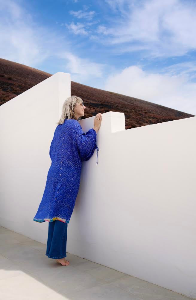 BLUE, KIMONO LONG EN SOIE RECYCLÉE