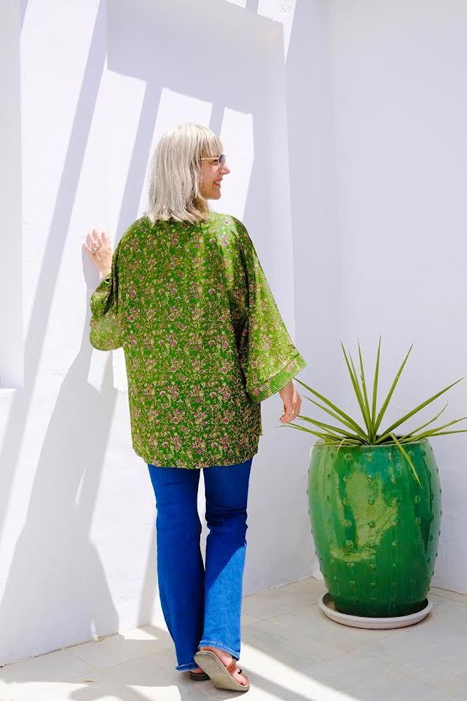 BINDI, KIMONO MI-LONG EN SOIE RECYCLÉE
