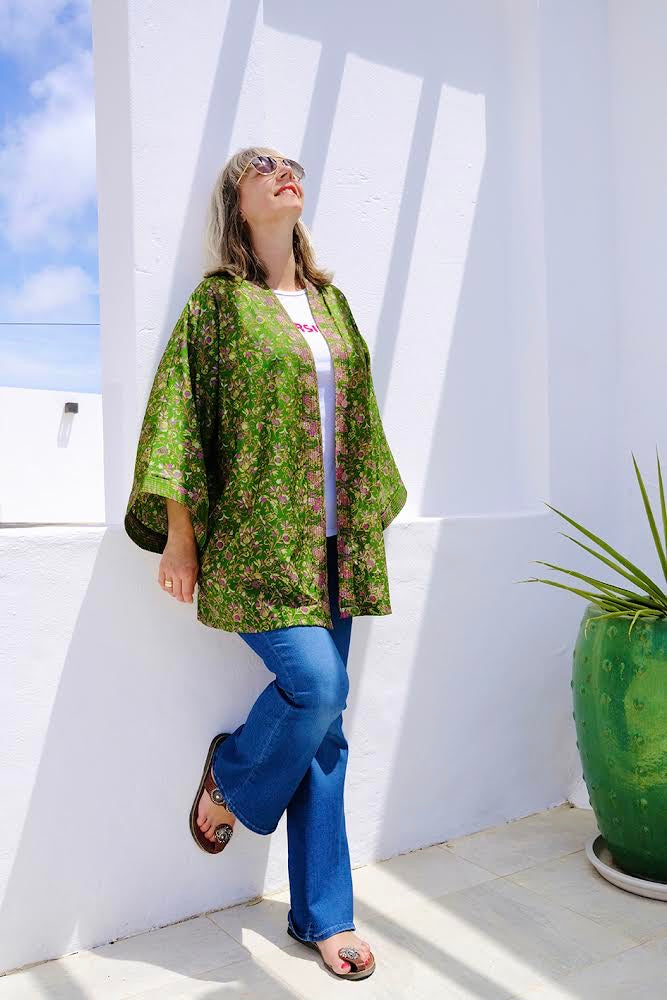 BINDI, KIMONO MI-LONG EN SOIE RECYCLÉE