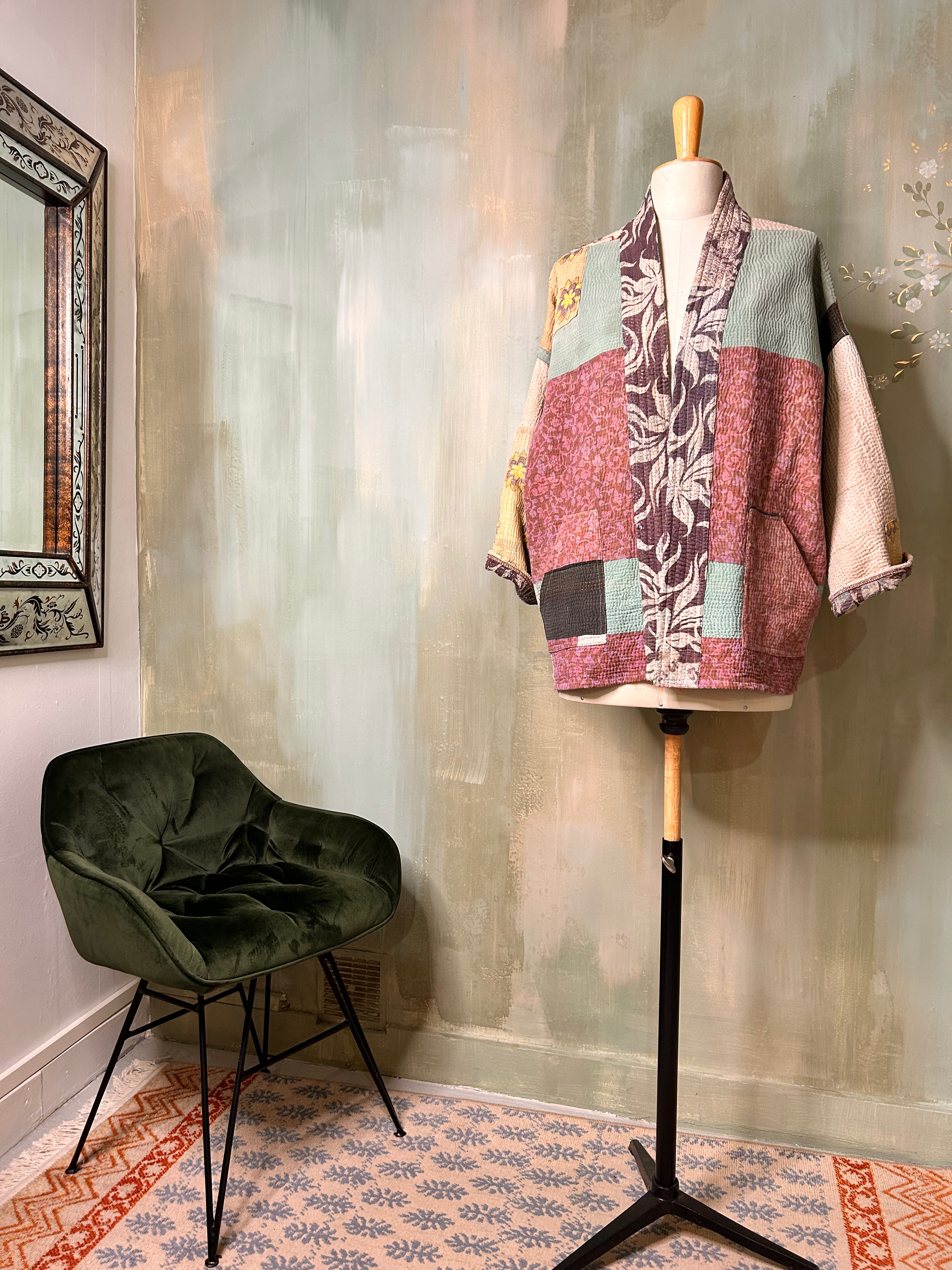 Veste-kimono réversible en kantha vintage