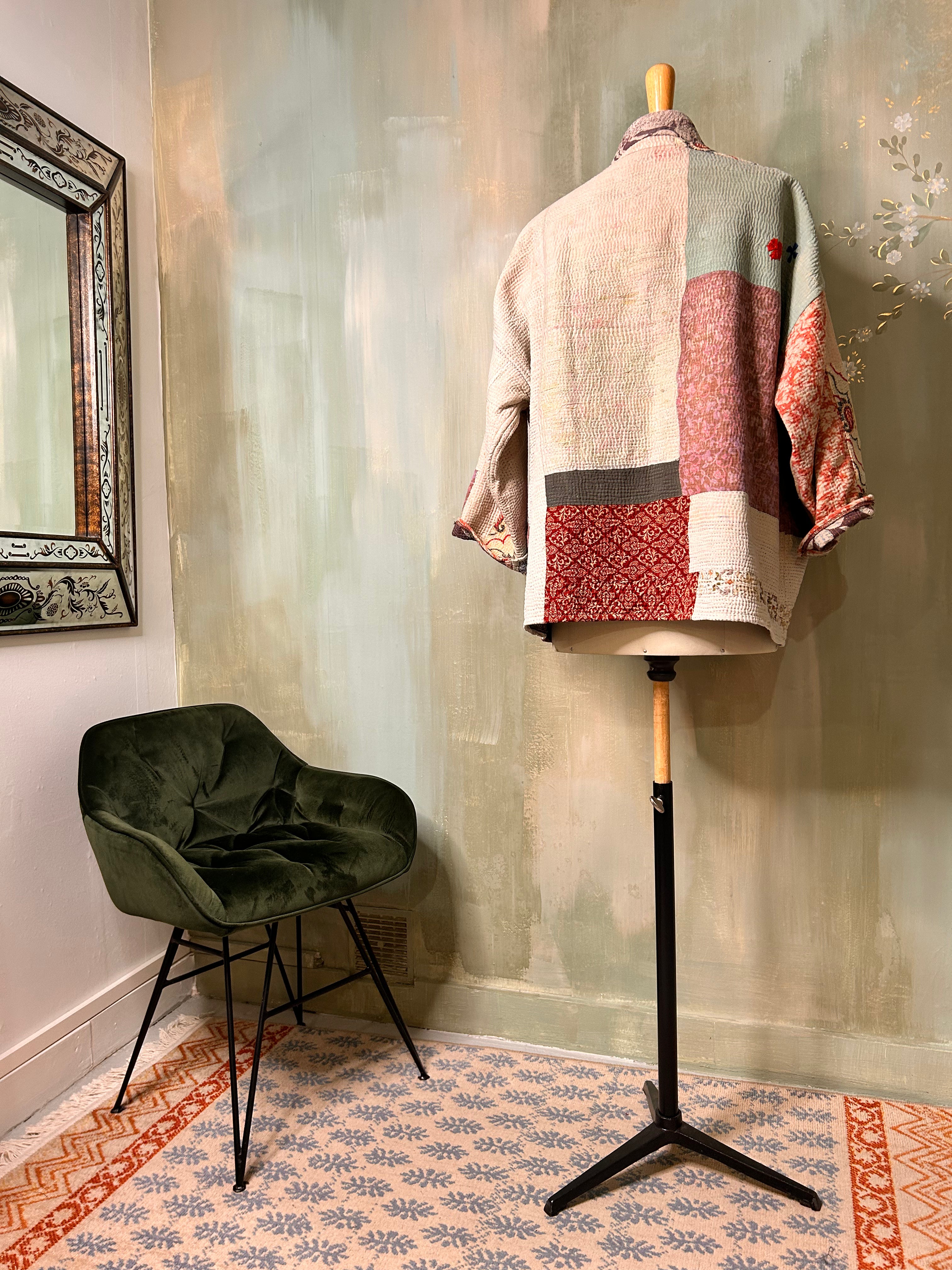 Veste-kimono réversible en kantha vintage