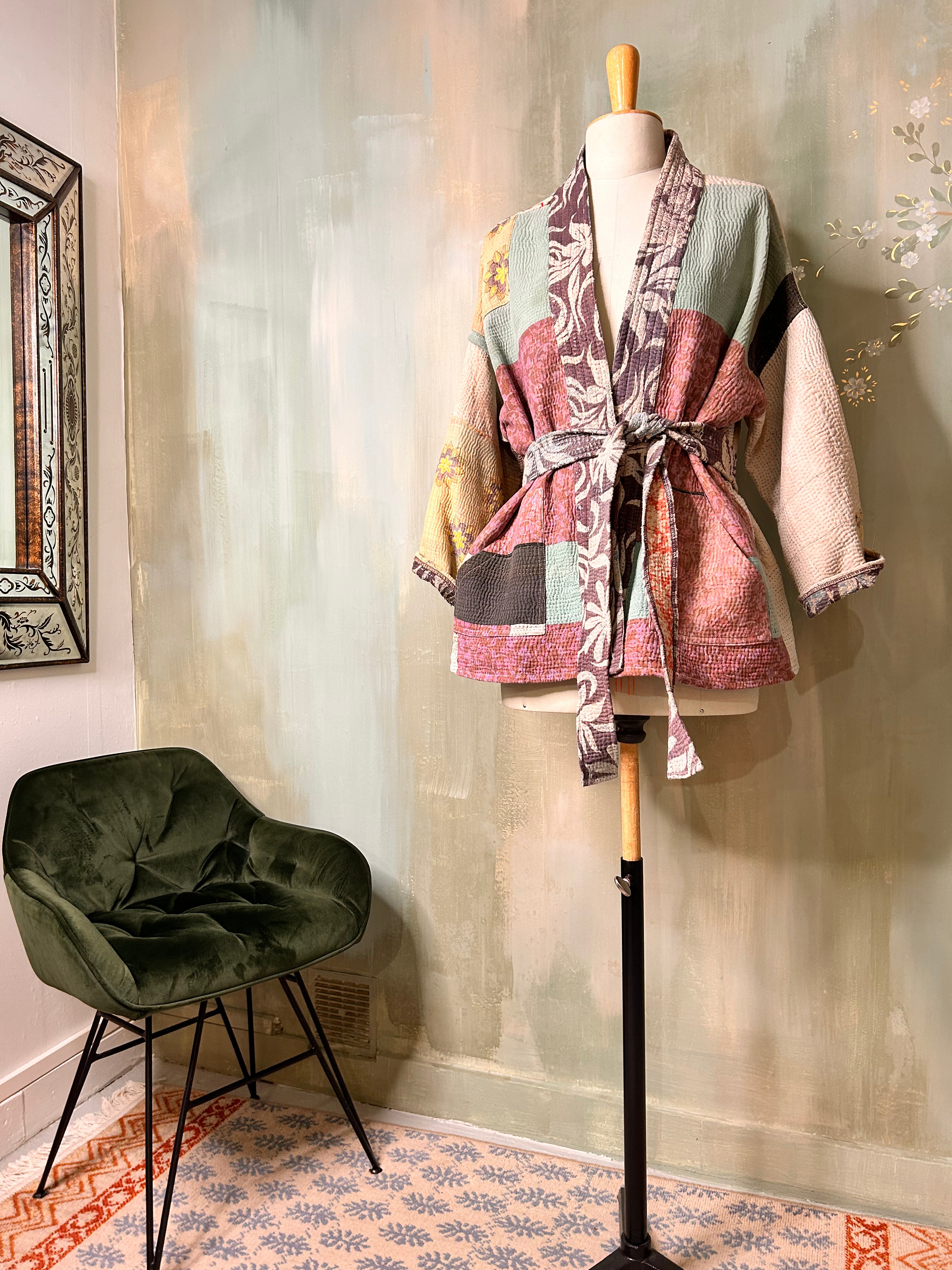 Veste-kimono réversible en kantha vintage