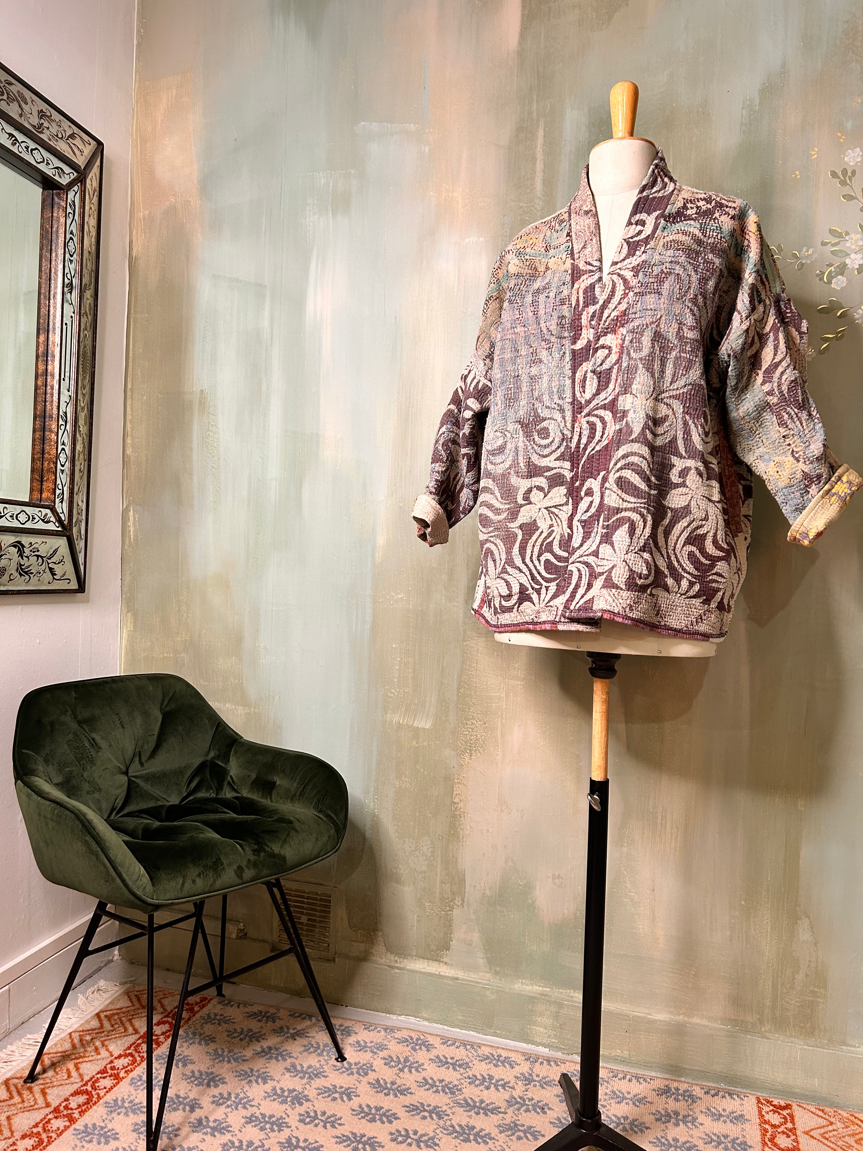 Veste-kimono réversible en kantha vintage