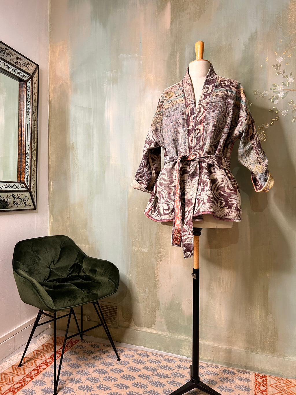 Veste-kimono réversible en kantha vintage