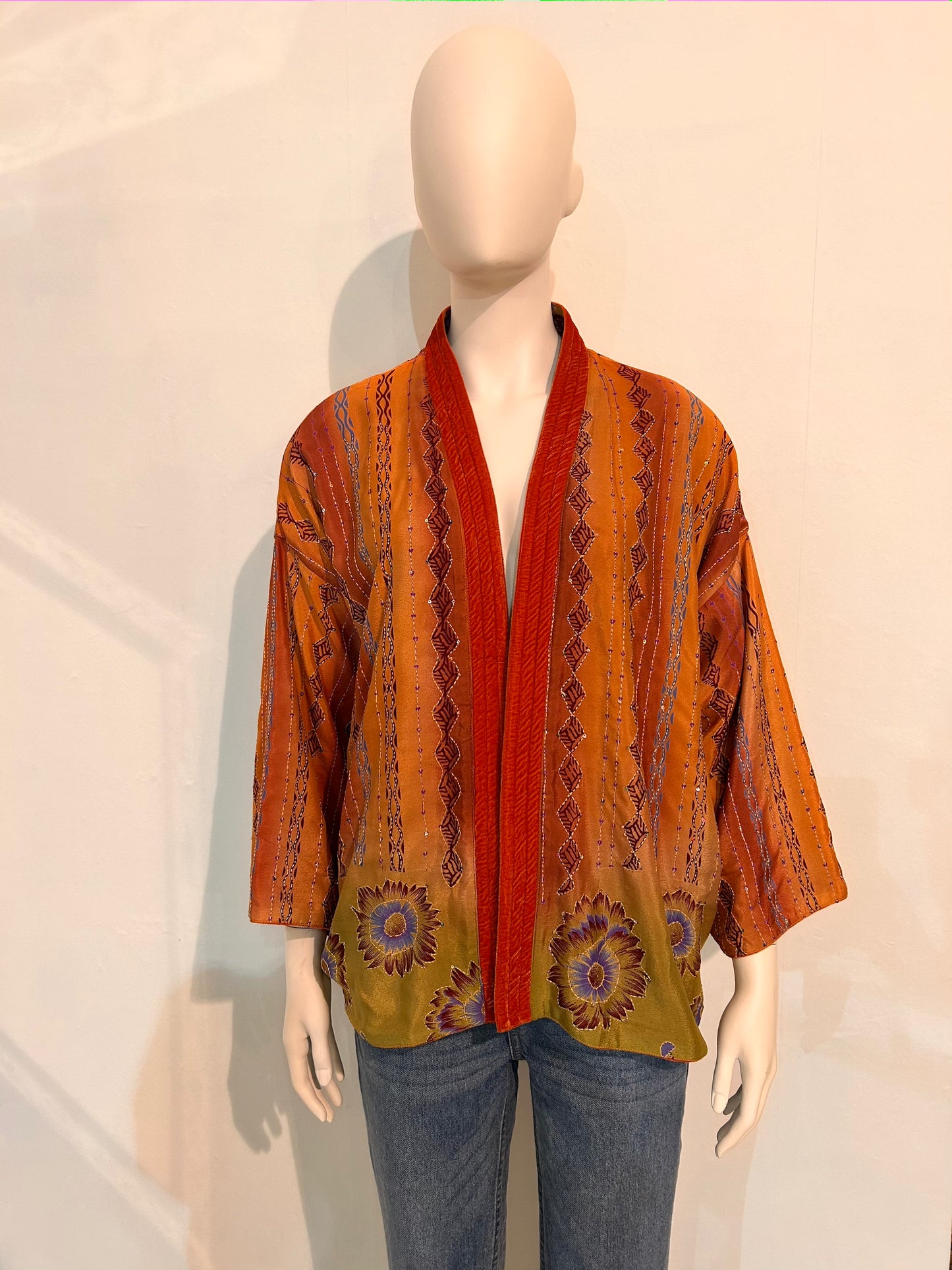 CARMA KIMONO/VESTE REVERSIBLE VELOURS SOIE