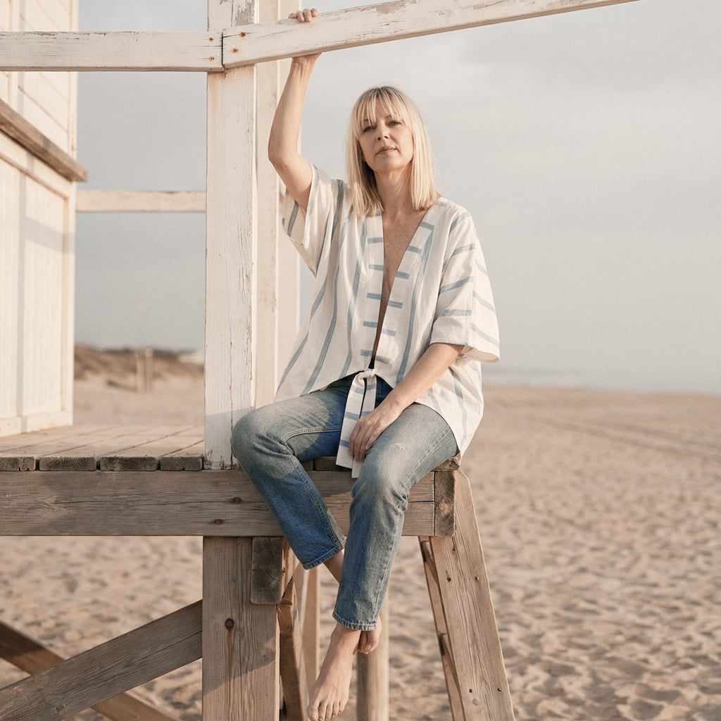 AO Kimono oversize en coton rayé