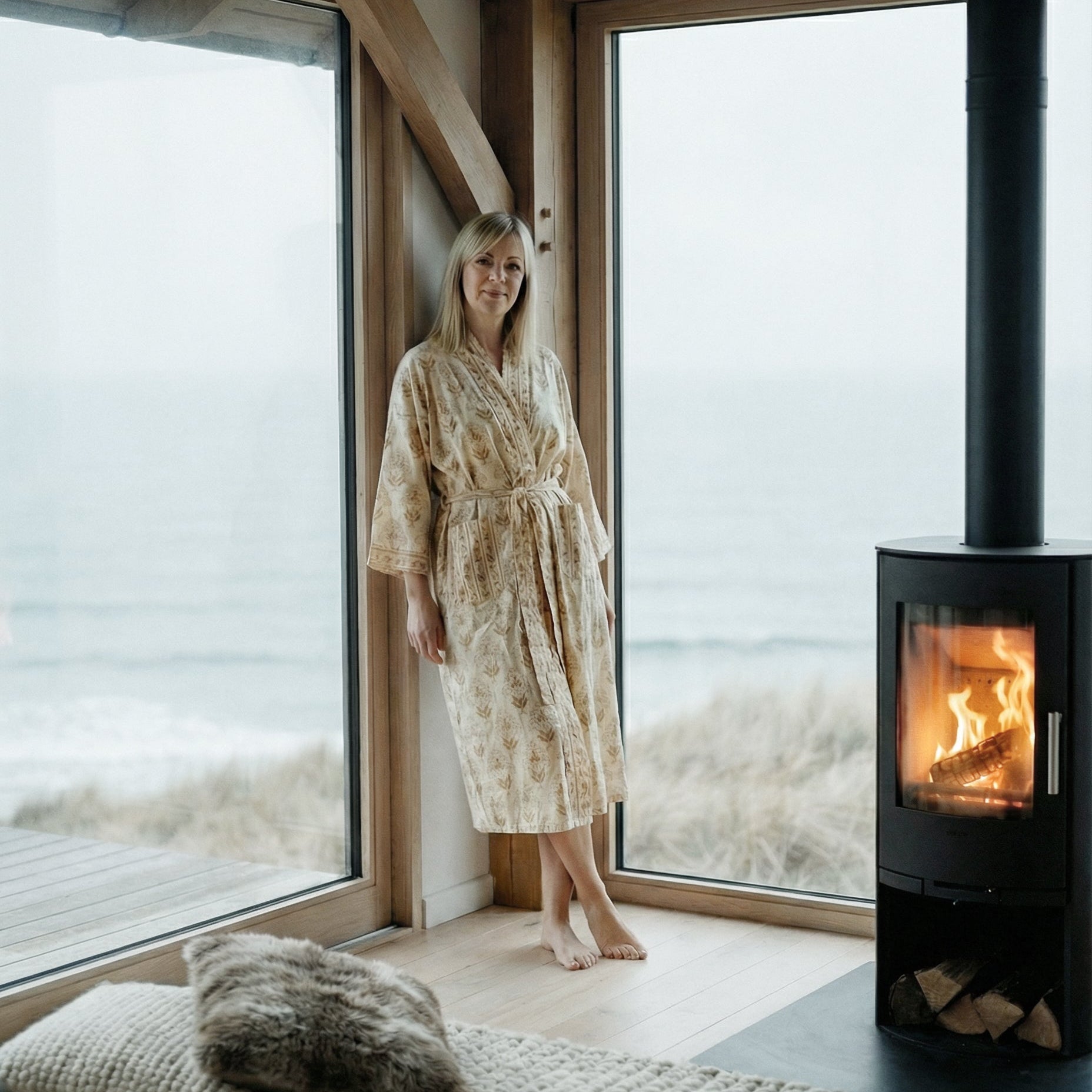 NAGOMI Kimono en coton imprimé à la main