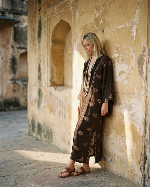 ANAYA Kimono long en soie brodée