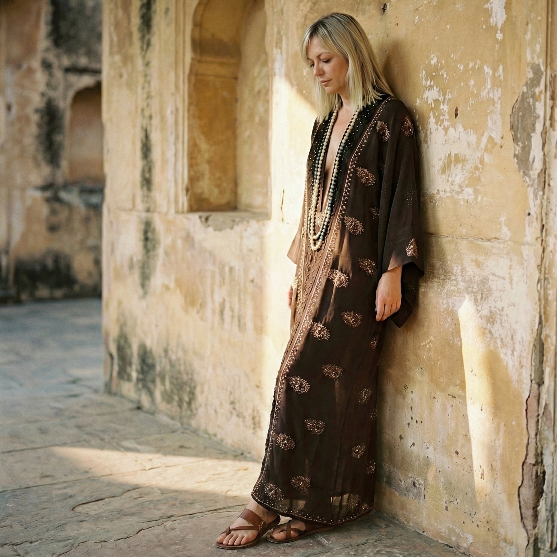 ANAYA Kimono long en soie brodée