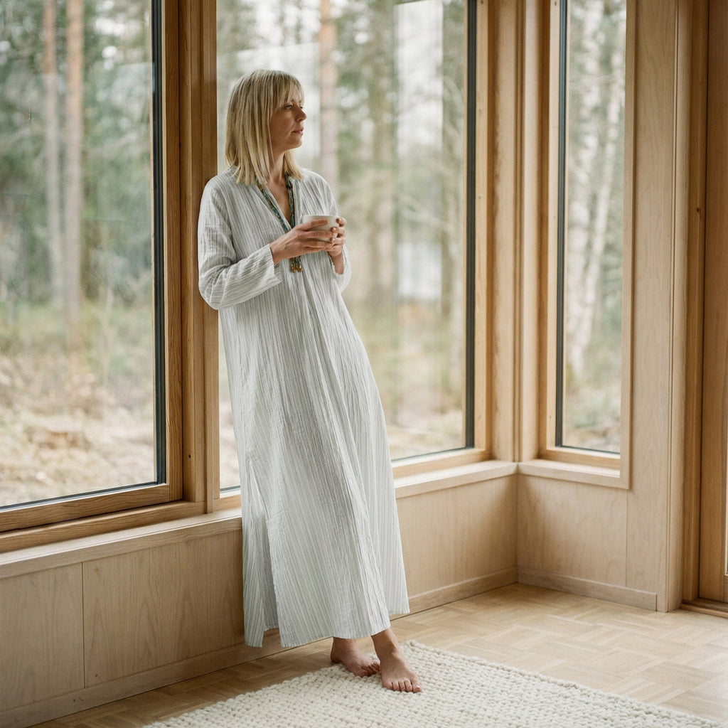 YUME Robe longue kurta en coton rayé