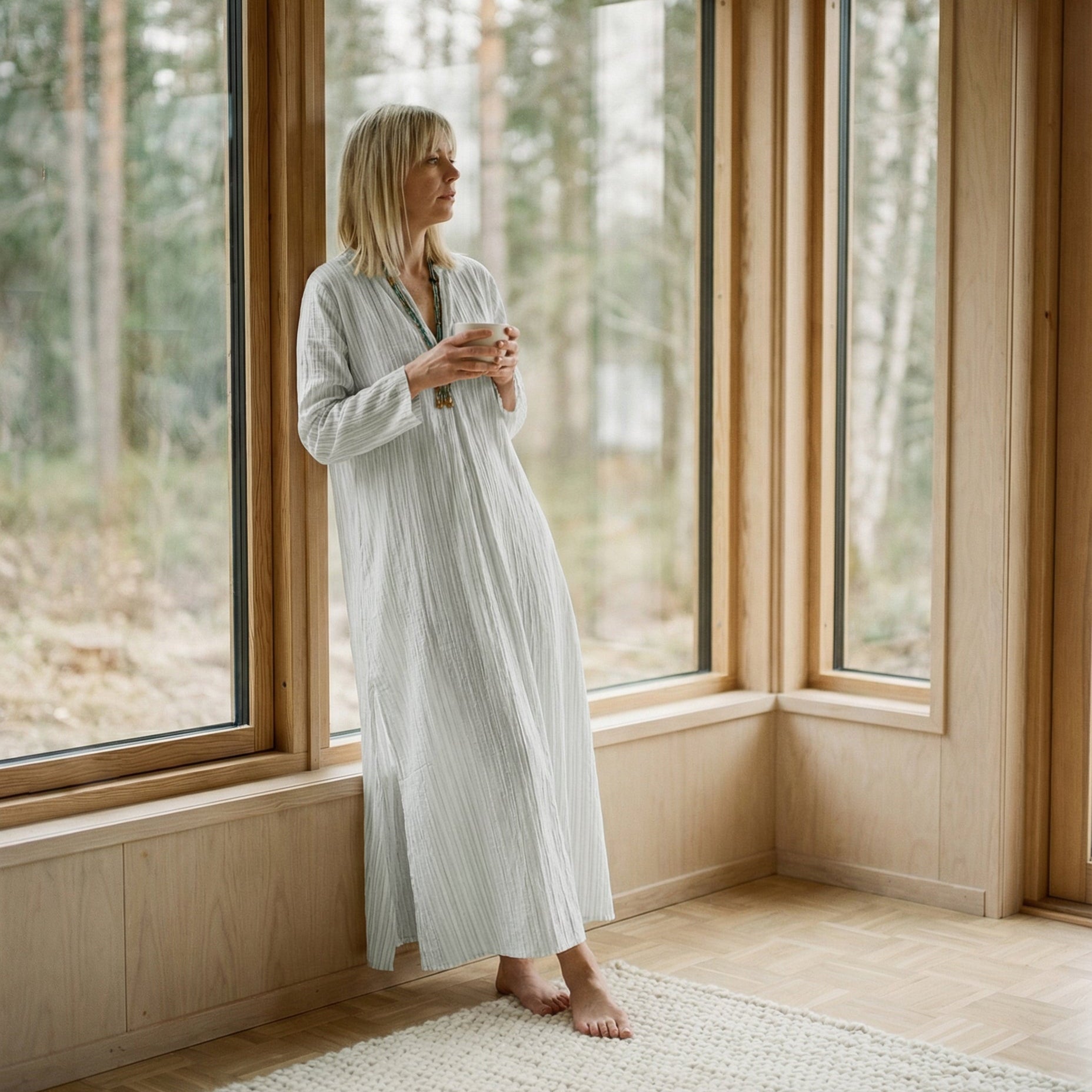 YUME Robe longue kurta en coton rayé